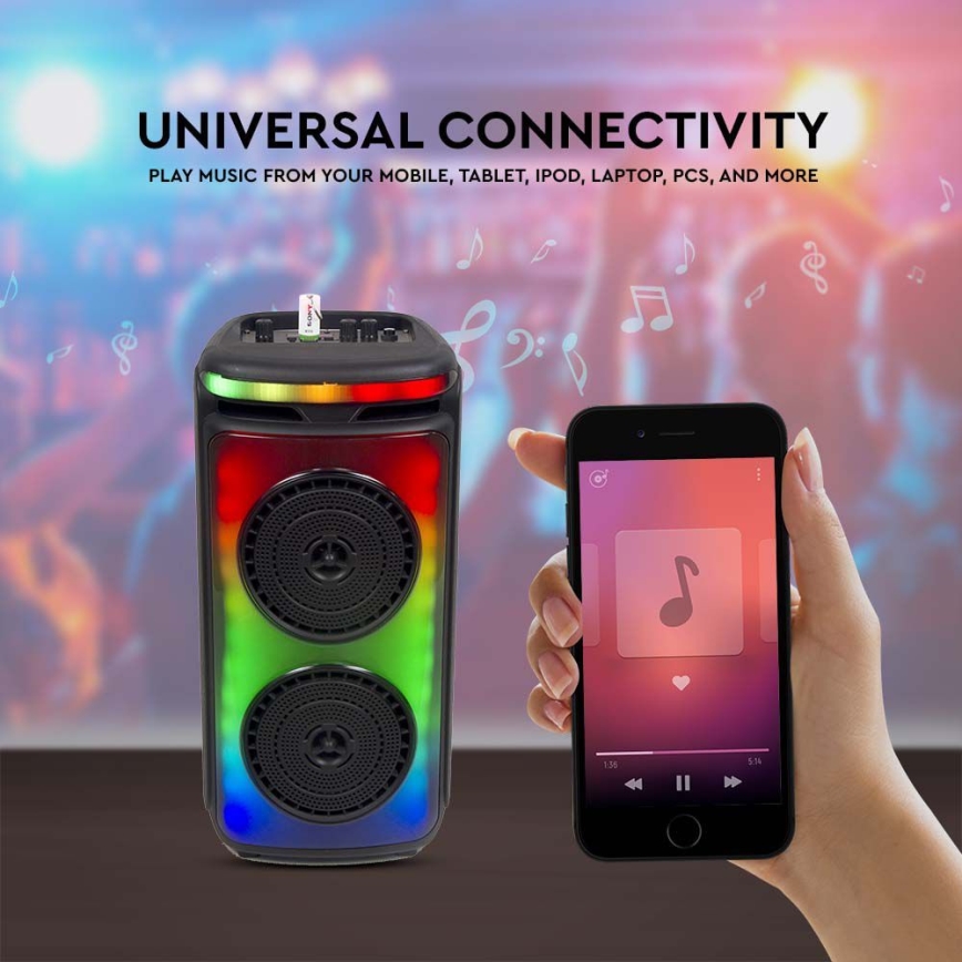 Аккумуляторная колонка со светодиодной RGB-подсветкой с микрофоном 400W/2400 mAh + дистанционное управление
