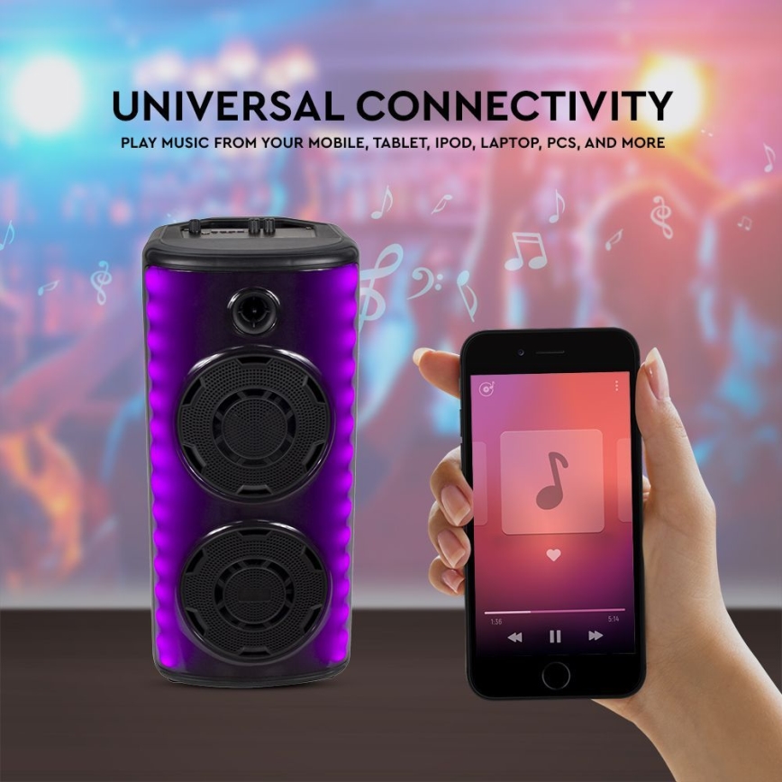 Аккумуляторная колонка со светодиодной RGB-подсветкой с микрофоном 600W/2400 mAh + дистанционное управление