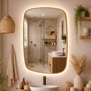 Baltica Design - LED настенное зеркало для ванной с подсветкой STONE CALM LED/15 Вт/230 В 4500 К 90x60 см IP65 золотое