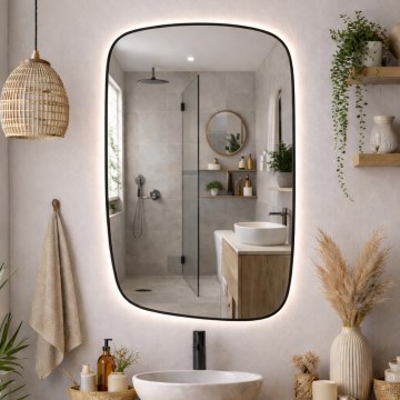 Baltica Design - LED Настенное зеркало для ванной с подсветкой STONE CALM LED/15W/230V 4500K 90x60 cm IP65 чёрный