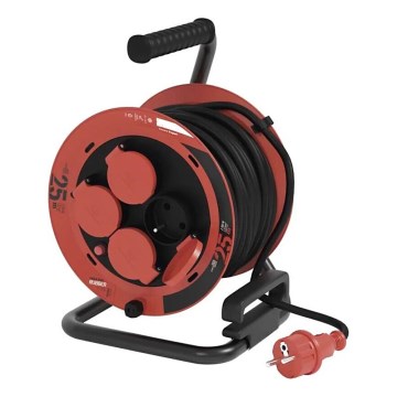 Барабанний подовжувач з 4 розетками 25м IP44 червоний