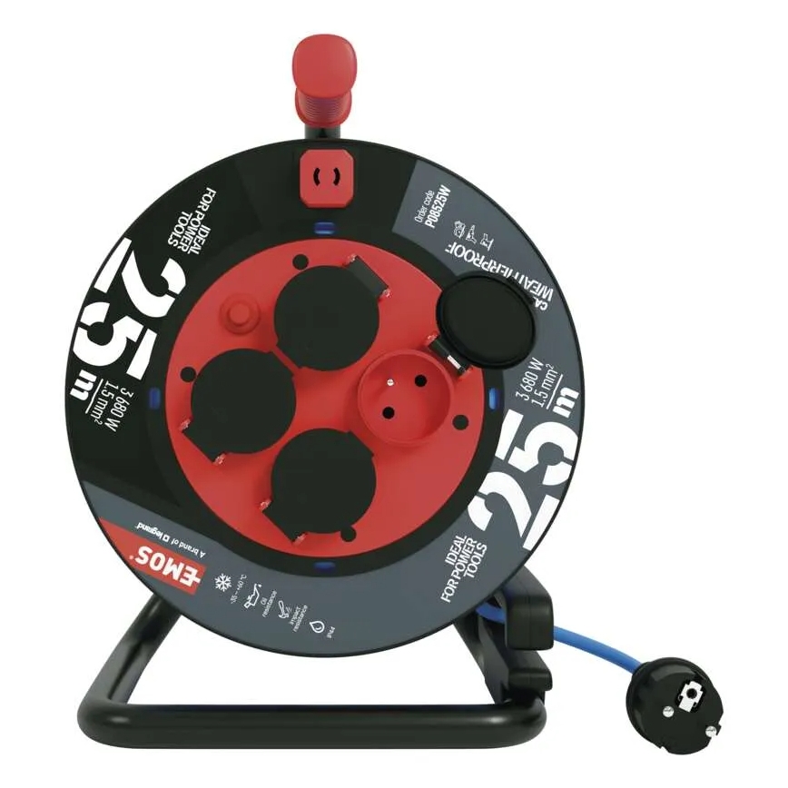 Барабанний подовжувач з 4 розетками 25м силікон IP44