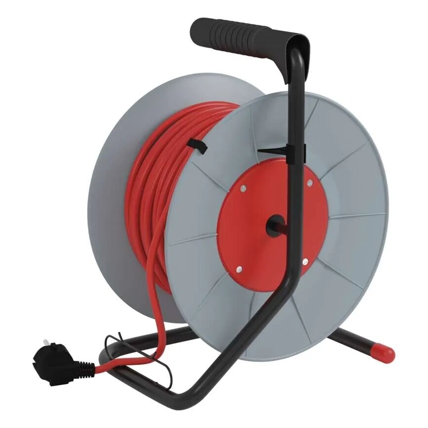 Барабанний подовжувач з 4 розетками 25м сірий/червоний