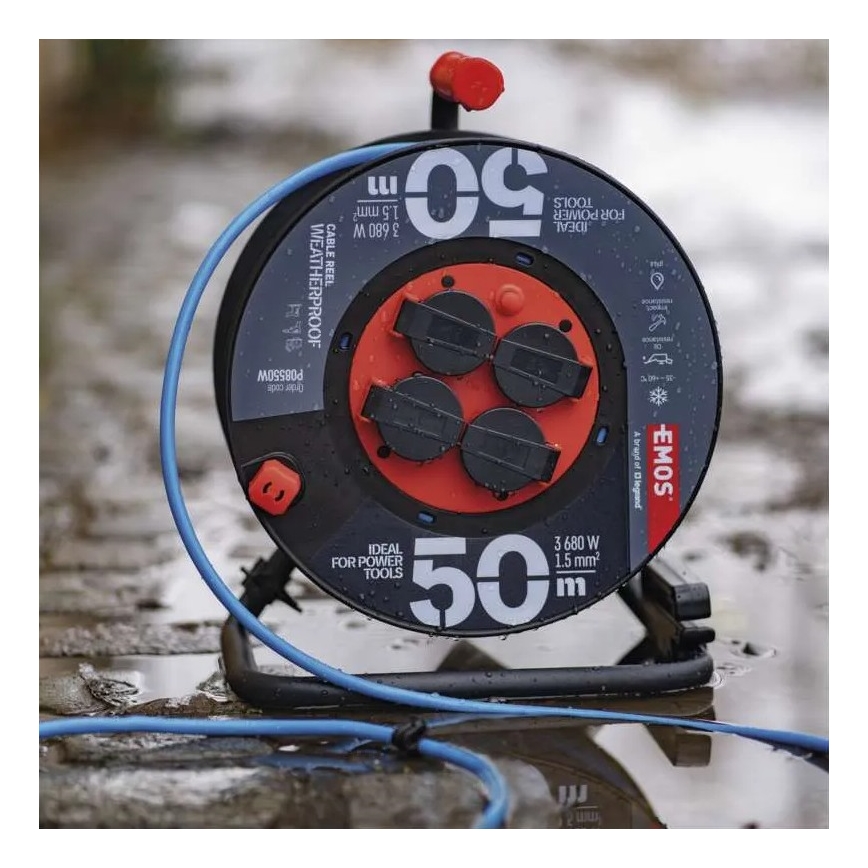 Барабанний подовжувач з 4 розетками 50м силікон IP44