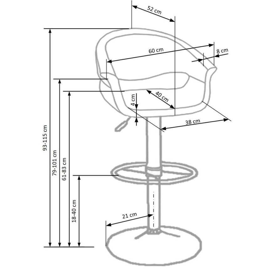 Барний стілець 115x60 см білий/чорний/глянцевий хром