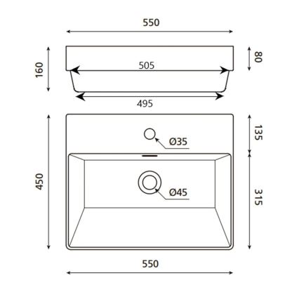 Батхко 0062 - Вбудований умивальник Фуншал 55x45 см фарфор/білий