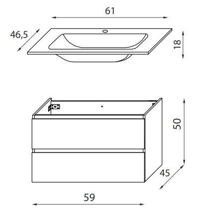 BATH DELUXE 03-060-64-84-01 - Шафа для ванної кімнати з умивальником KENWOOD 61 см волоський горіх