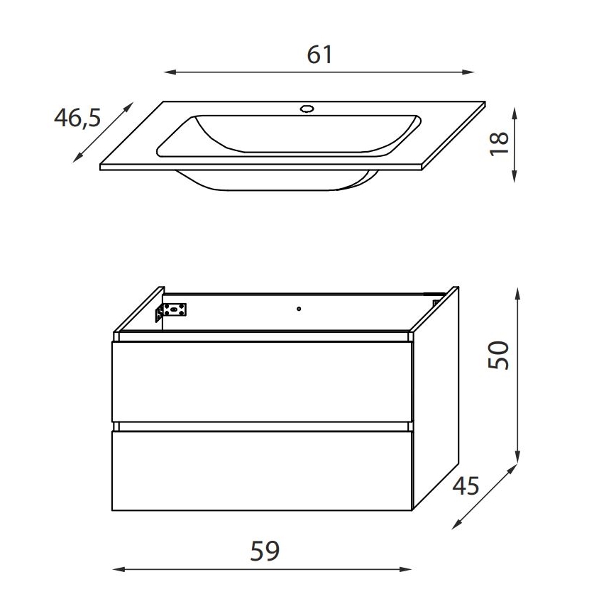BATH DELUXE 03-060-64-84-01 - Шафа для ванної кімнати з умивальником KENWOOD 61 см волоський горіх