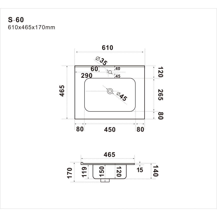 BATH DELUXE 06-060-27-11-00 - Врізний умивальник LILLESNAD 61x46 см кераміка/білий