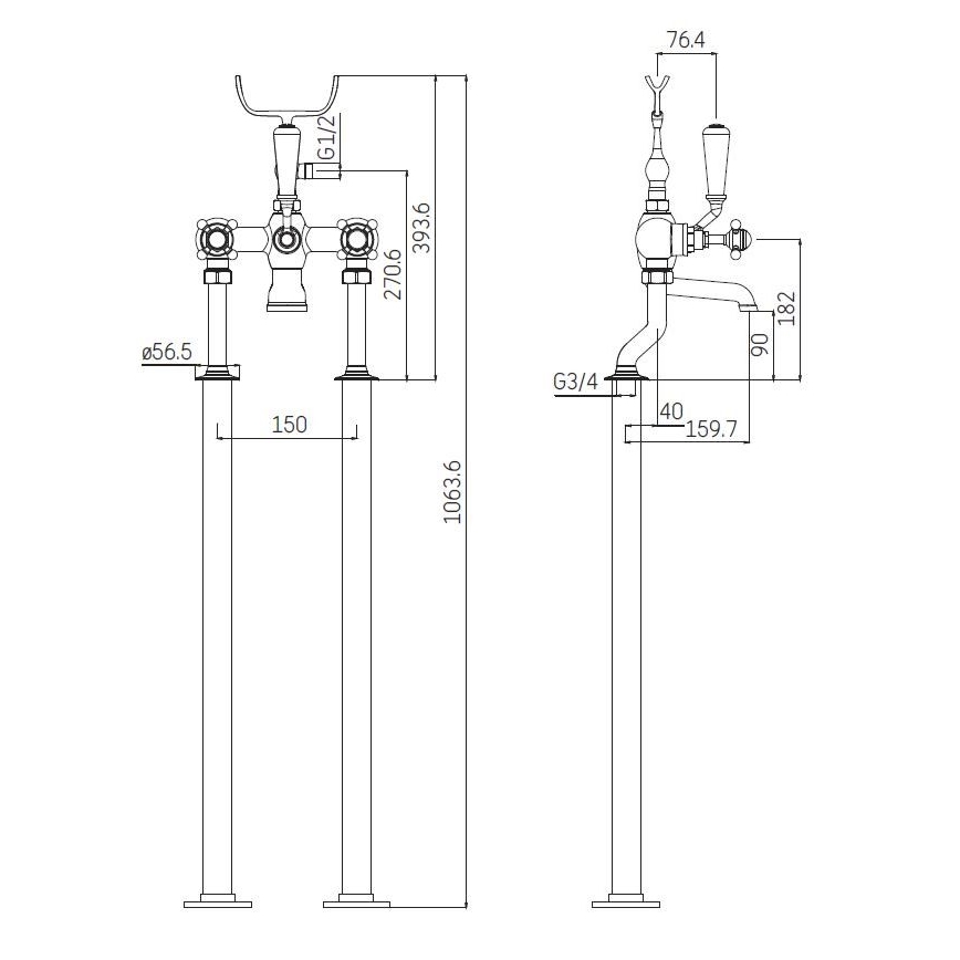BATH DELUXE 28-108-01-60-00 - Окремо стоячий набір для ванни зі змішувачем AEROSKOBING 106,3 см глянцевий хром