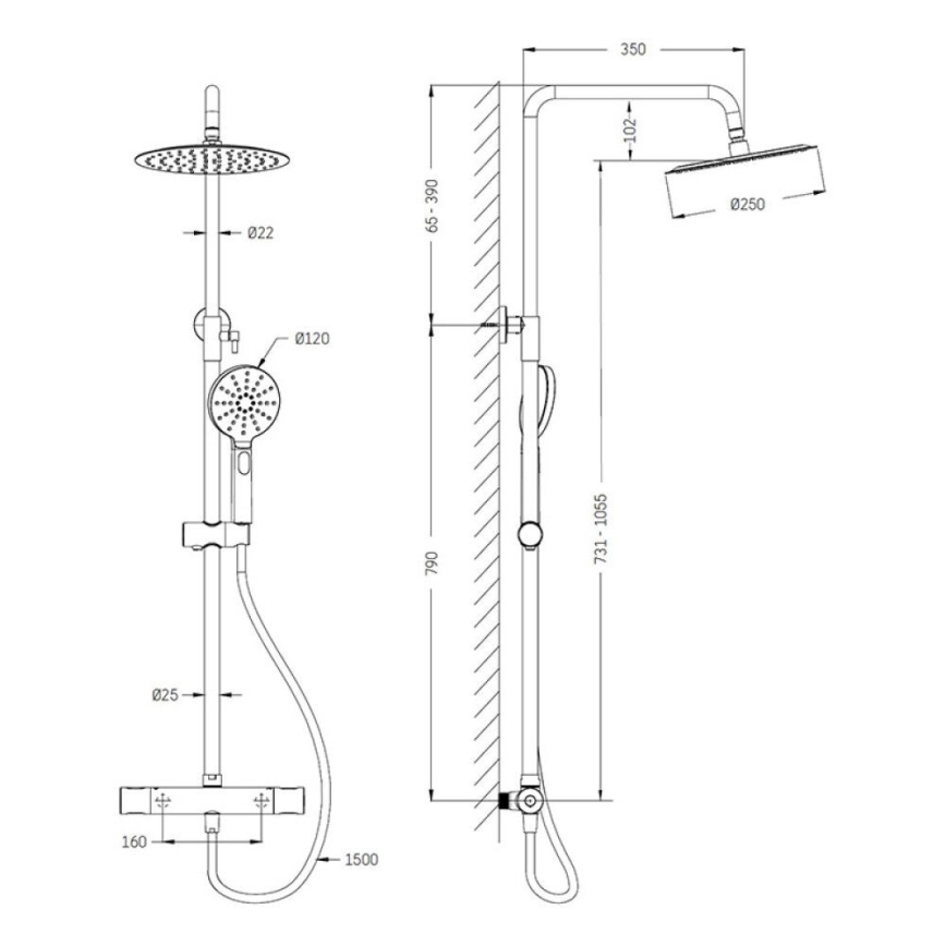 BATH DELUXE 31-120-07-02-00 - Душевой комплект с термостатическим смесителем DRAGOR матовый черный