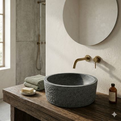 Bathco 00308 - Накладная раковина DUAL, диаметром 40,5 см, камень/серый