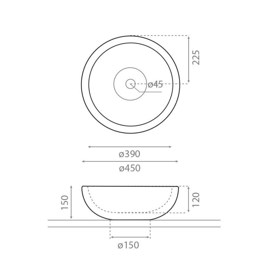Bathco 00317 - Накладная раковина PUKET Ø 45 см, камень/серый