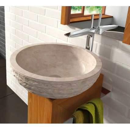Bathco 00318 - Накладная раковина для столешницы PUKET Ø 45 см камень/бежевый