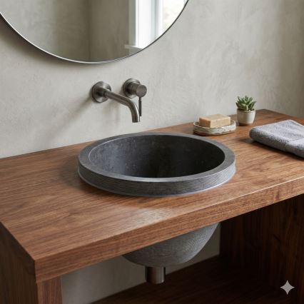 Bathco 00374 - Встраиваемая в столешницу раковина MIRAGE Ø 40 см камень/серый