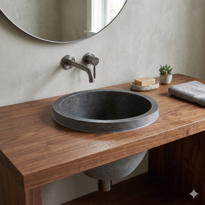 Bathco 00374 - Встраиваемая в столешницу раковина MIRAGE Ø 40 см камень/серый