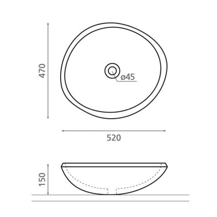 Bathco 00393 - Накладная раковина RIO 52x47 см камень/серый