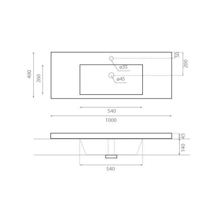 Bathco 0515 - Встраиваемая раковина COLLOTO 100×40 см, полимерная смола/белая