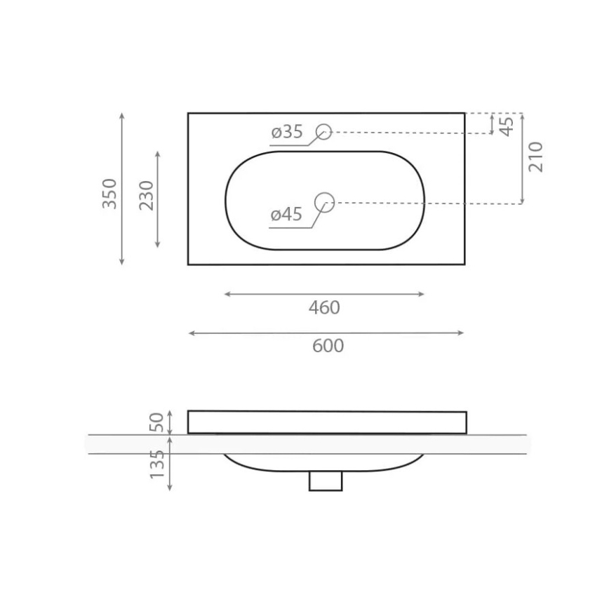 Bathco 0516 - Врезная раковина ICE 60x35 cm, из смолы/белая