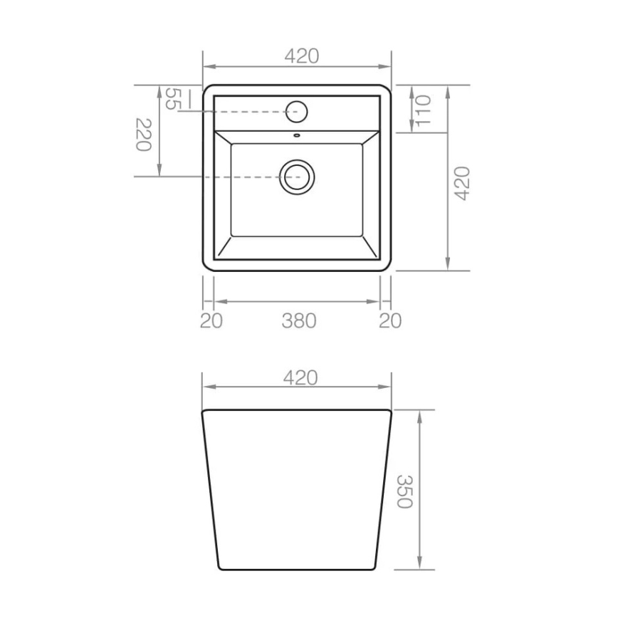 Bathco 4059 - Накладной умывальник GENOVA 42x42 см фарфор/белый