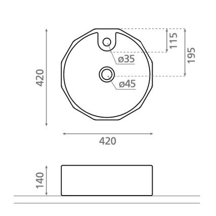 Bathco 4158 - Накладная раковина CIRCUS, диаметром 42 см, фарфор/белая