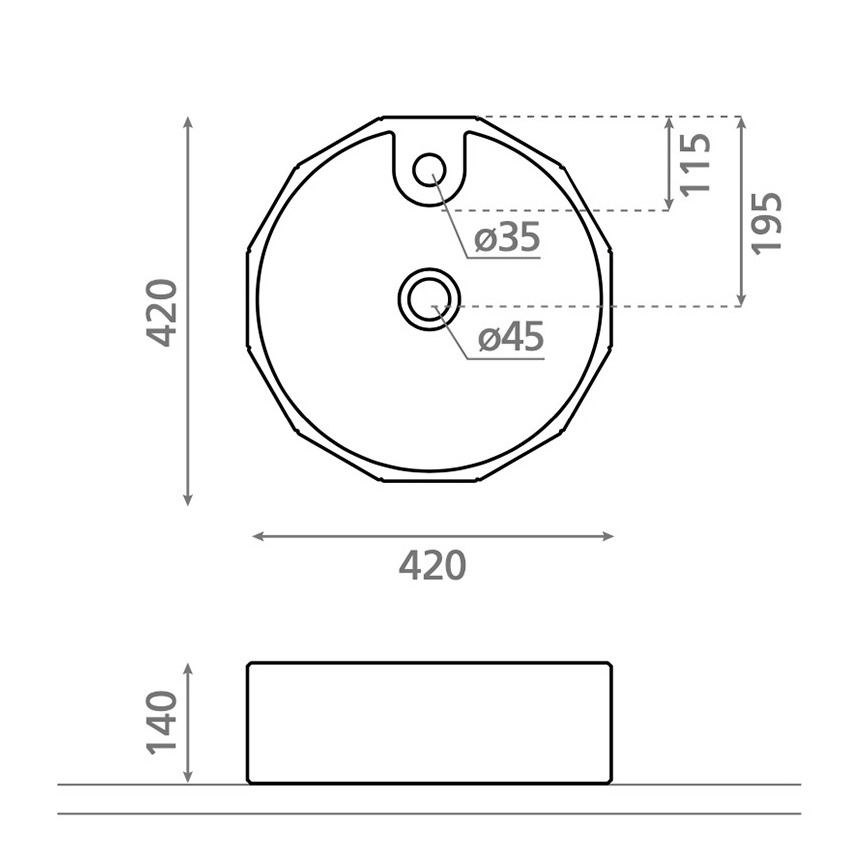 Bathco 4158 - Накладная раковина CIRCUS, диаметром 42 см, фарфор/белая