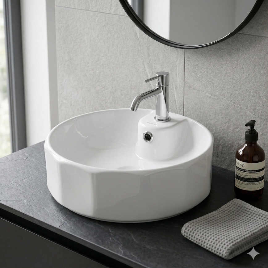Bathco 4158 - Накладная раковина CIRCUS, диаметром 42 см, фарфор/белая