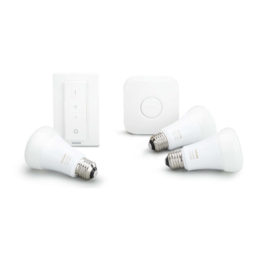 Стартовий набір Philips Hue STARTER KIT WHITE 3xE27/9W 2700K + Hue bridge та dimmer switch