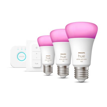 Базовий набір Philips Hue WHITE AND COLOR AMBIANCE 3xE27/9W 2000-6500K + пристрій для підключення