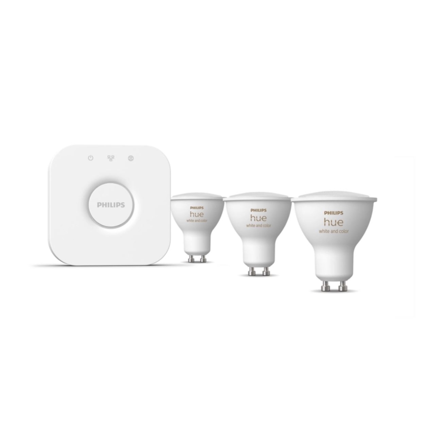 Базовий набір Philips Hue WHITE AND COLOR AMBIANCE 3xGU10/5,7W/230V 2000-6500K + пристрій для підключення