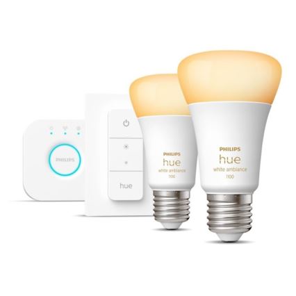 Базовий набір Philips Hue WHITE AMBIANCE 2xE27/8W/230V + пристрій для підключення
