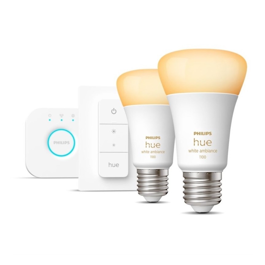 Базовий набір Philips Hue WHITE AMBIANCE 2xE27/8W/230V + пристрій для підключення