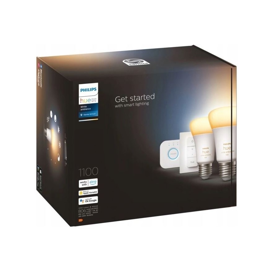 Базовий набір Philips Hue WHITE AMBIANCE 2xE27/8W/230V + пристрій для підключення