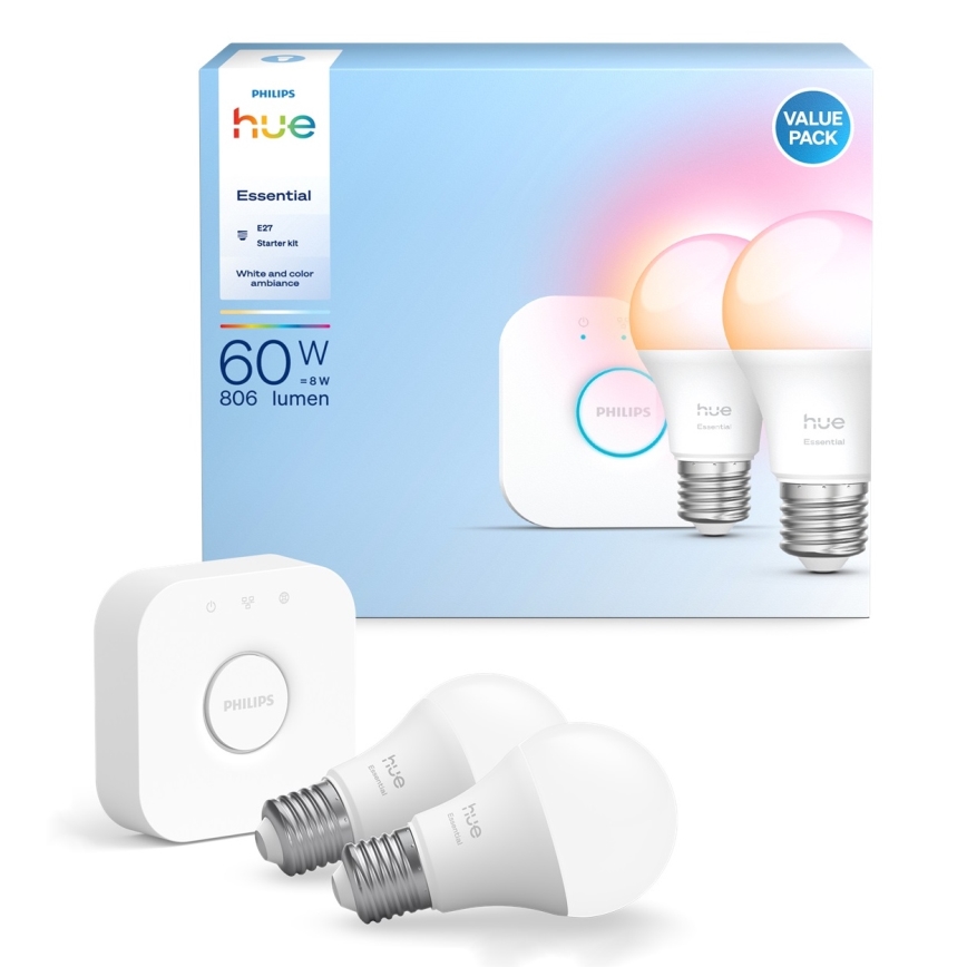 Базовий набір Philips Hue White And Color Ambiance Essential 2xE27/8W/230V 2200–6500K + пристрій для підключення