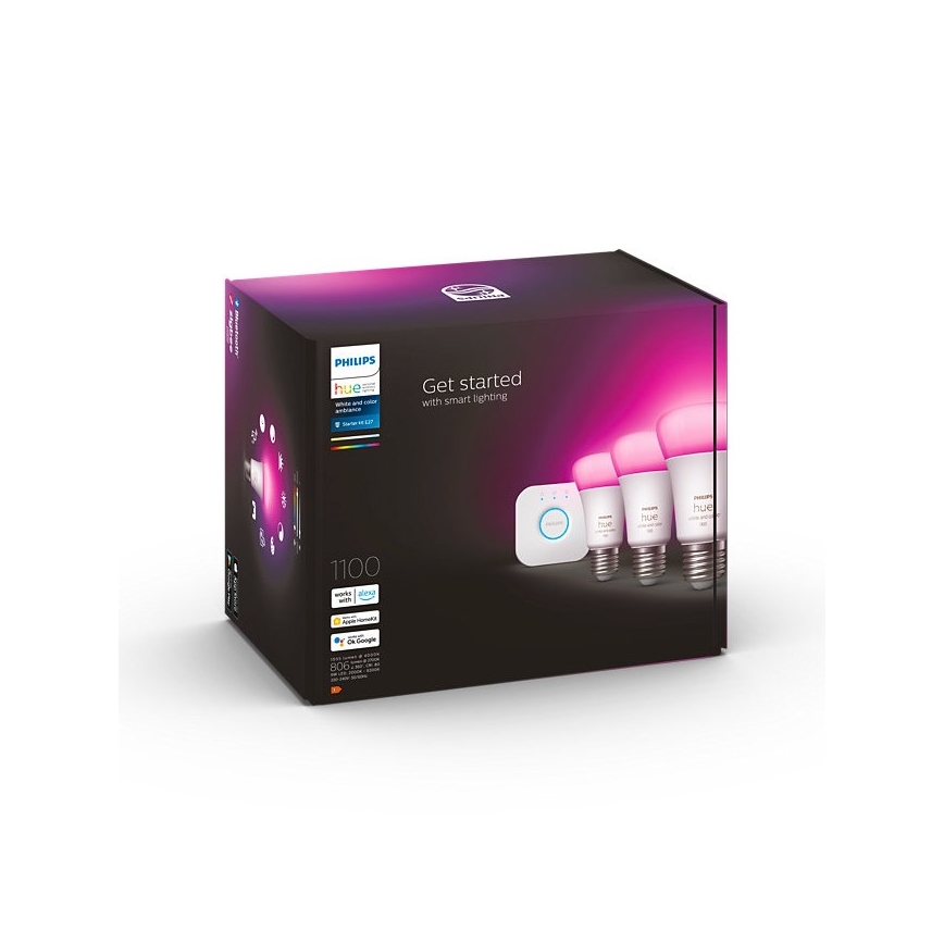 Базовый набор Philips Hue WHITE AND COLOR AMBIANCE 3xE27/9W/230V 2000-6500K + устройство соединения