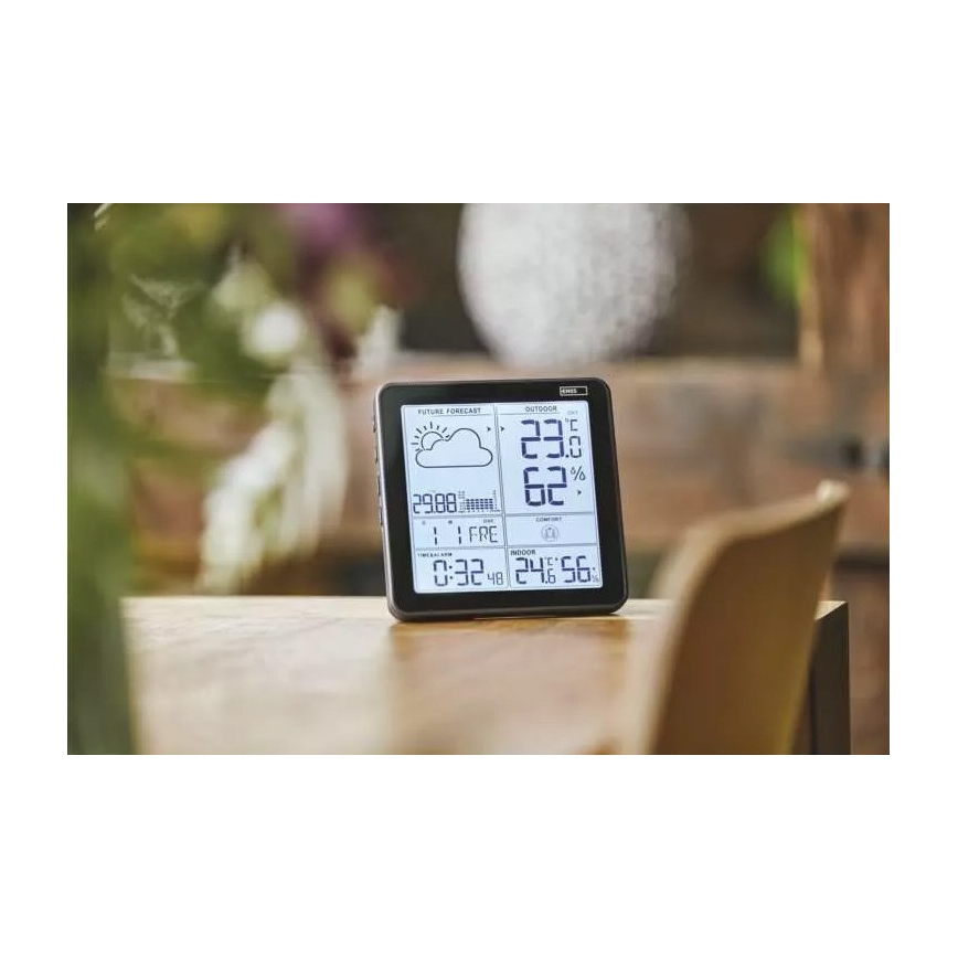 Беспроводная метеостанция с будильником 3xAA + 2xAAA черный