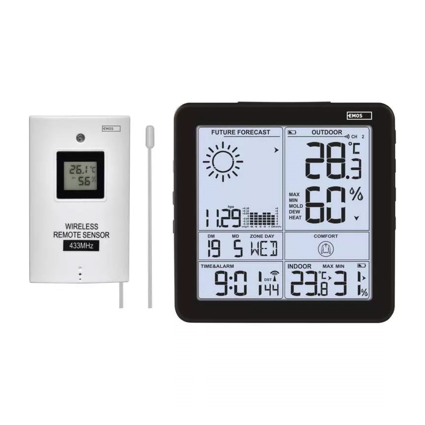 Беспроводная метеостанция с будильником 3xAA + 2xAAA черный