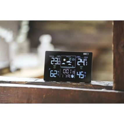 Беспроводная метеостанция с будильником 5V/3xAAA + 2xAAA черный