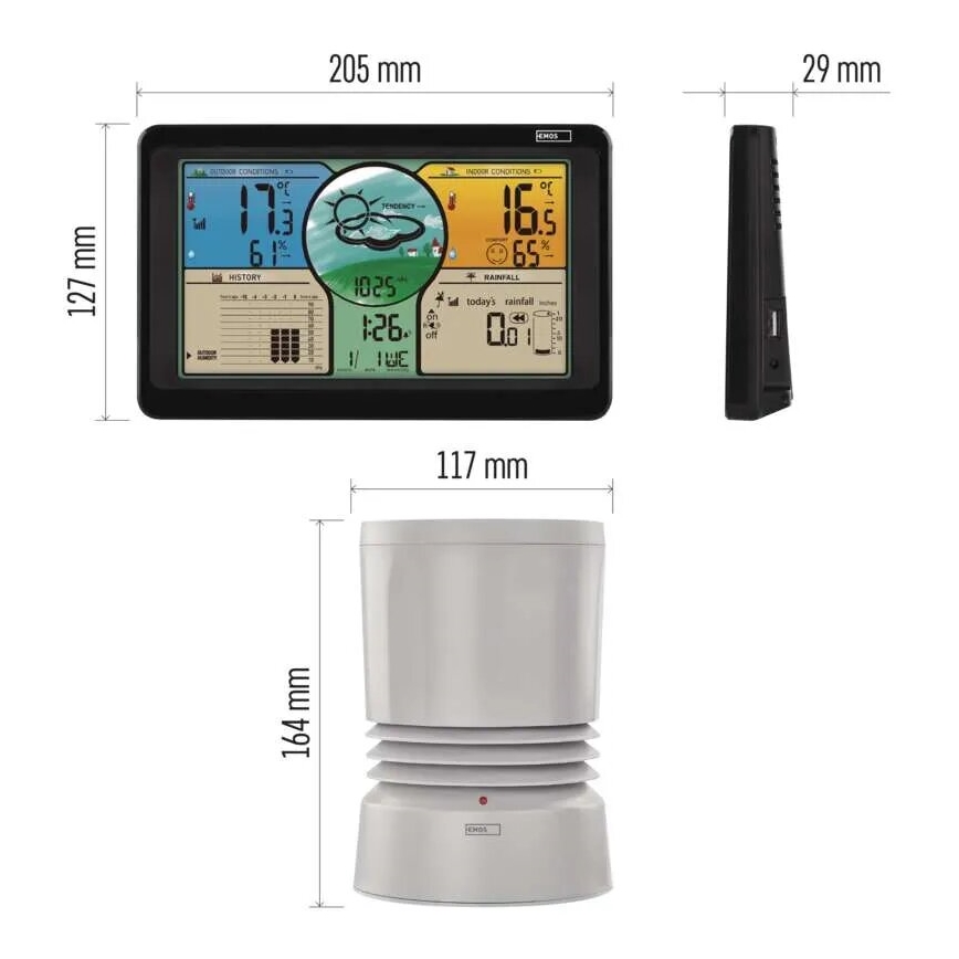 Беспроводная метеостанция с цветным ЖК-дисплеем и дождемером 3xAAA черный