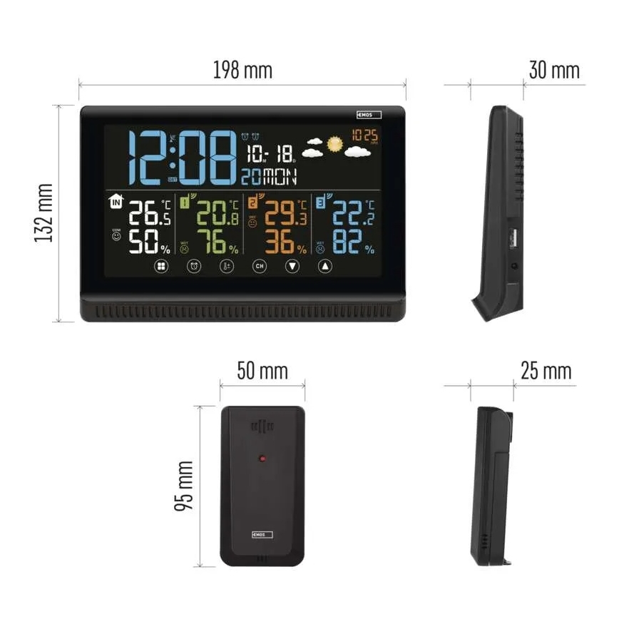 Беспроводная метеостанция с тремя датчиками 5V/3xAAA + 2xAAA