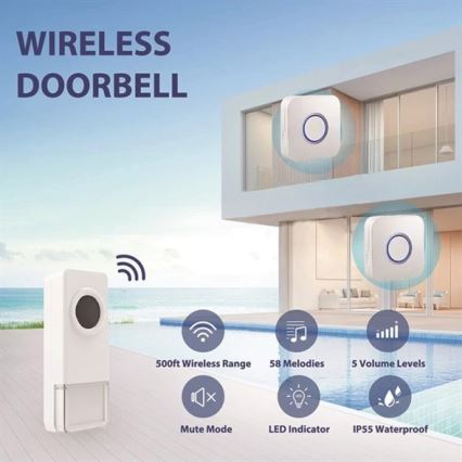 Беспроводной дверной звонок 3xAAA IP55 черный