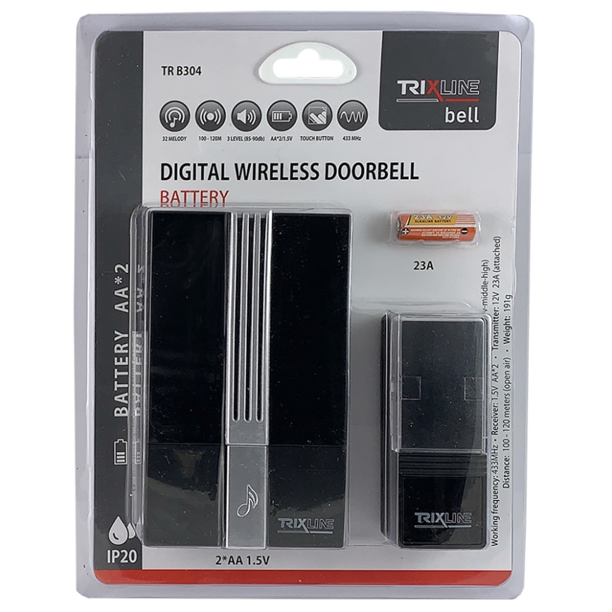 Беспроводной дверной звонок BELL 1x23A + 2xAA черный