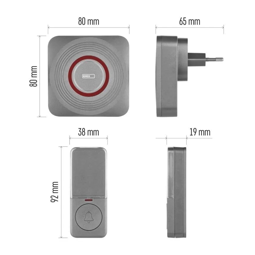 Беспроводной дверной звонок в розетку GoSmart 230V + 1xCR2032, серый, Wi-Fi