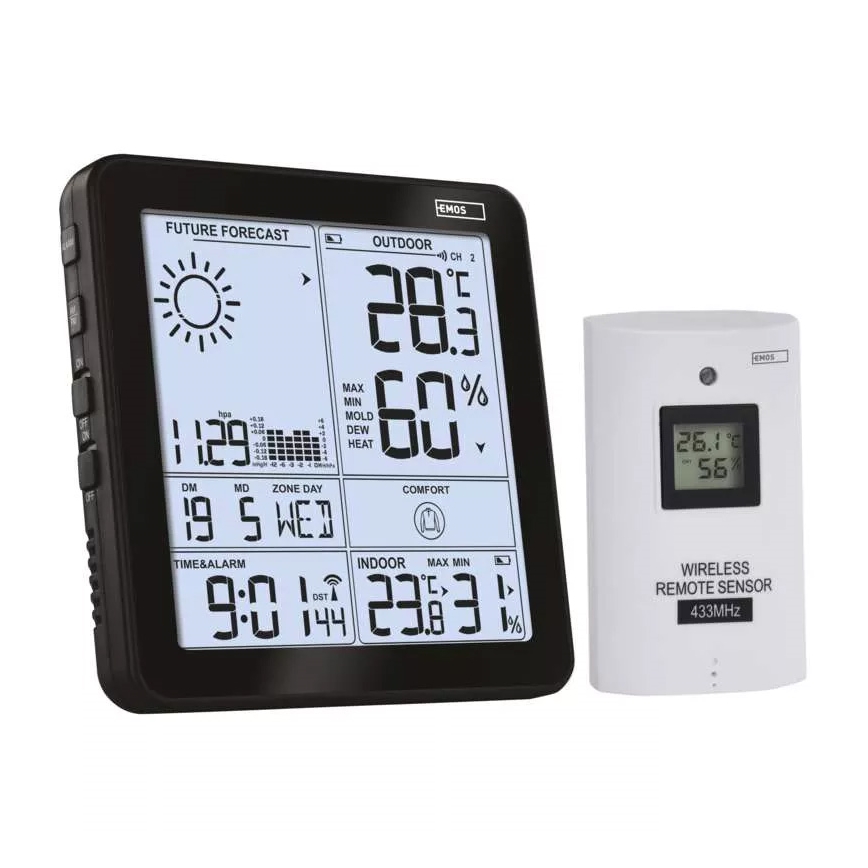 Бездротова метеостанція з будильником 3xAA + 2xAAA чорний