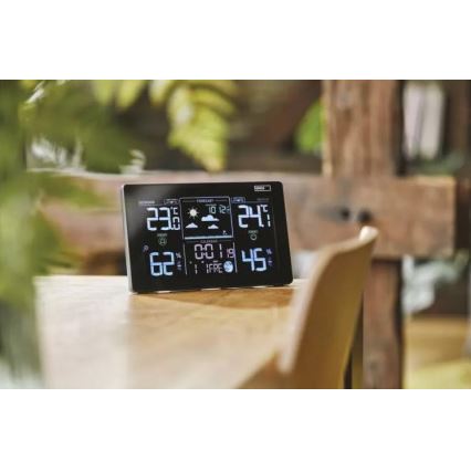 Бездротова метеостанція з будильником 5V/3xAAA + 2xAAA чорний