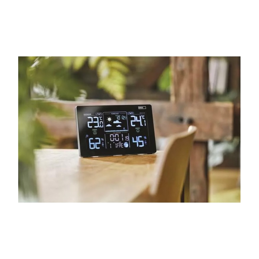 Бездротова метеостанція з будильником 5V/3xAAA + 2xAAA чорний