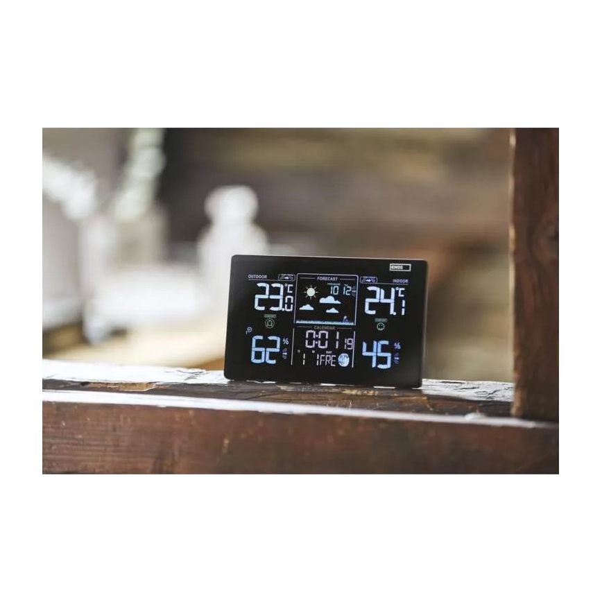 Бездротова метеостанція з будильником 5V/3xAAA + 2xAAA чорний