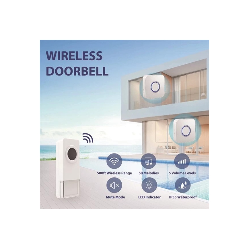 Бездротовий дверний дзвінок 3xAAA IP55 чорний