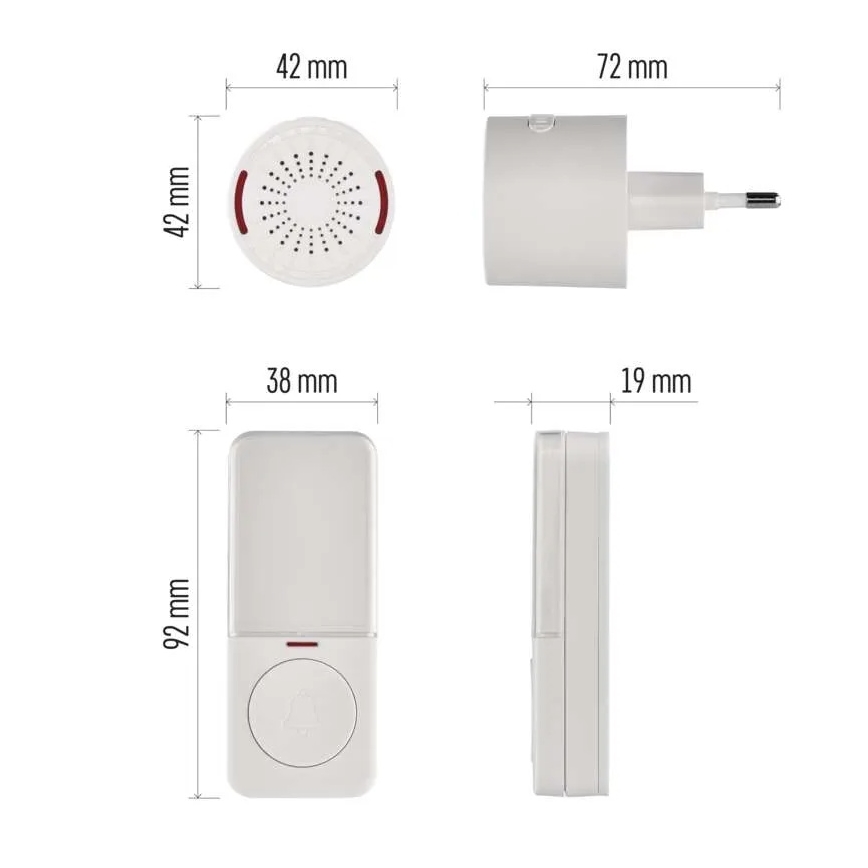 Бездротовий дверний дзвінок для розетки 230 В + 1×CR2032 білий