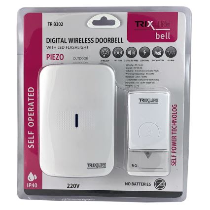 Бездротовий дверний дзвінок в розетку PIEZO BELL 230V + 1x23A IP40 білий